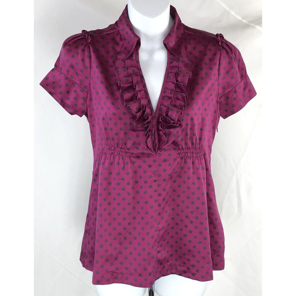 Vintage BabyDoll Top 0 Purple Polka Dots Ruffles Plunge Neck Y2K Whimsy Glam